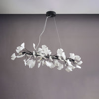 Black 47-inch ceramic ginkgo leaf linear chandelier shown unlit.