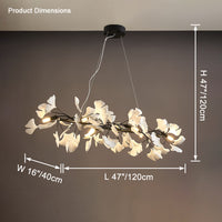 Illuminated black 47-inch linear chandelier with L47 by W16 by H47 inch dimensions.
