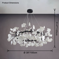 Dimension diagram for the black WM2414 chandelier showing a 39-inch diameter.