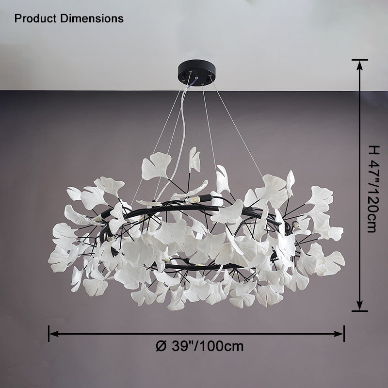 Dimension diagram for the black WM2414 chandelier showing a 39-inch diameter.