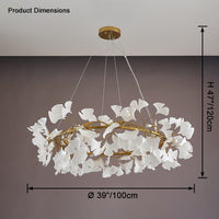 Dimension diagram for the gold WM2414 chandelier showing a 39-inch diameter.