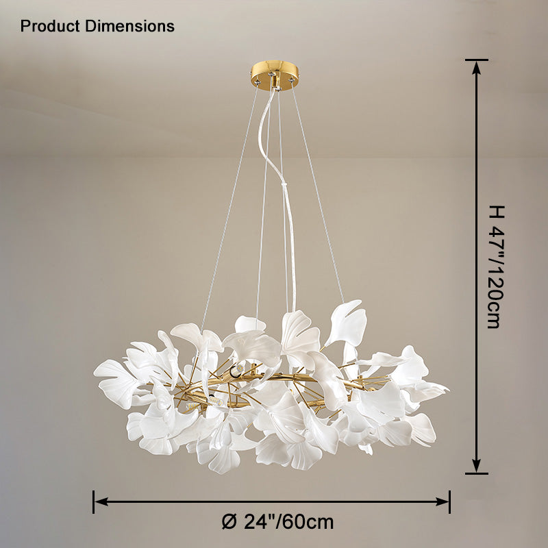 Dimension diagram for the gold WM2414 chandelier showing a 24-inch diameter.