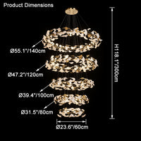 Dimension diagram for the five-tier chandelier, up to 55.1 inches wide and 118.1 inches high.
