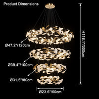 Dimension diagram for the four-tier chandelier, up to 47.2 inches wide and 118.1 inches high.