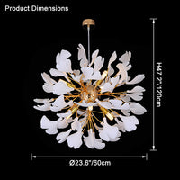 Dimension chart for the Ø60cm all-white ginkgo leaf chandelier, showing diameter 23.6" (60cm) and height 47.2" (120cm).