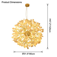 Dimension chart for the Ø80cm all-white ginkgo leaf chandelier, with width 31.5" (80cm) and height 47.2" (120cm).