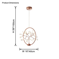 WM2438 small chandelier dimension graphic showing a 16-inch-wide circular frame and a labeled 59-inch total hanging height for placement planning.