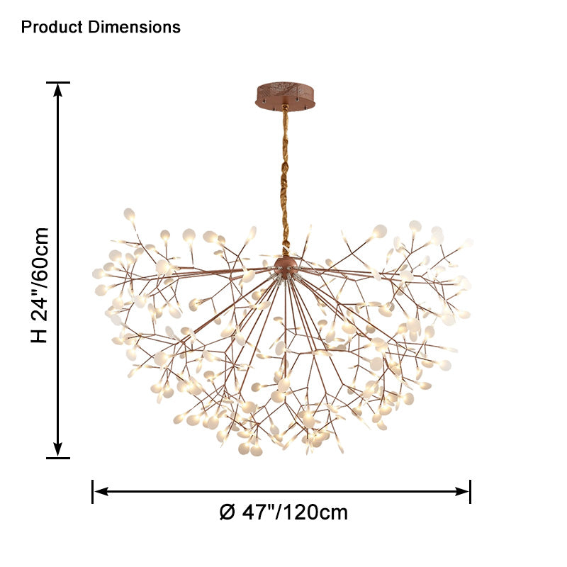 WM2439 47-inch branch chandelier dimensions showing a 47-inch diameter and 24-inch body height for considered large-room placement.