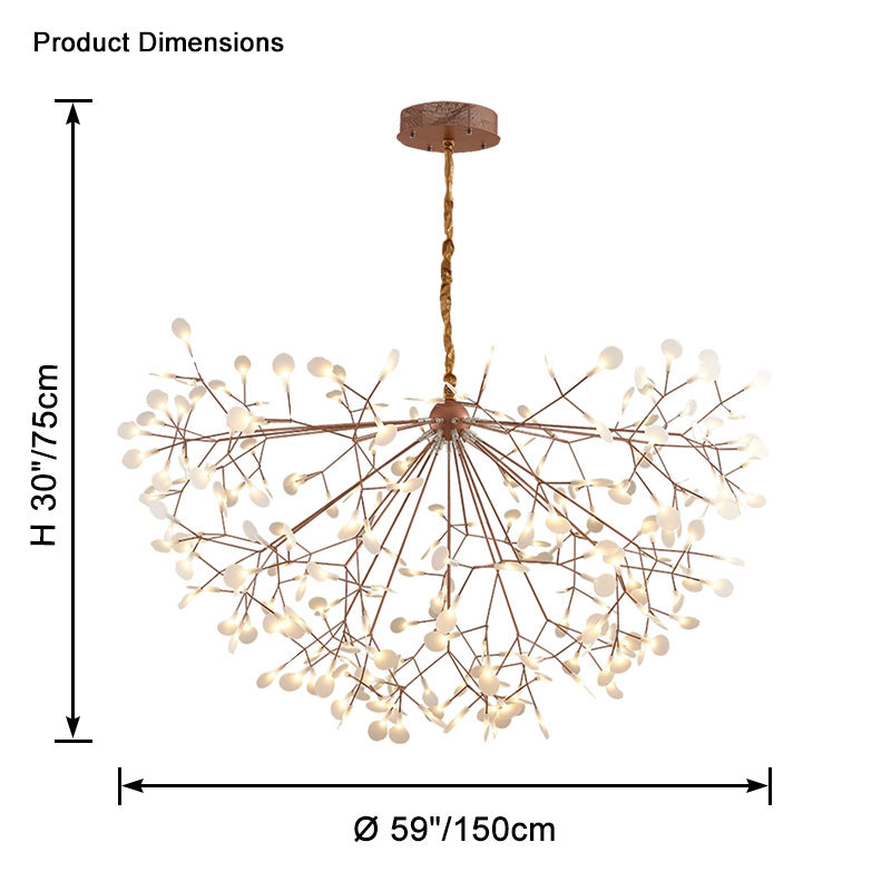 WM2439 59-inch firefly chandelier dimensions showing a 59-inch diameter and 30-inch body height for a commanding statement installation.