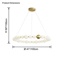 The 41-inch pearl-ring chandelier measures 105 cm across with a 150 cm overall suspension height for planning a larger-scale installation.