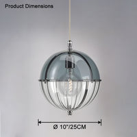 Blue glass globe pendant dimension view showing the 10-inch/25 cm globe diameter.