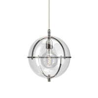 Clear glass globe pendant light with a visible bulb and circular center band.