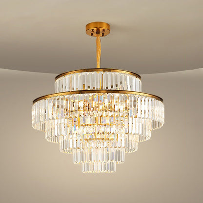 WOMO Tiered Gold Crystal Prism Chandelier-WM2653