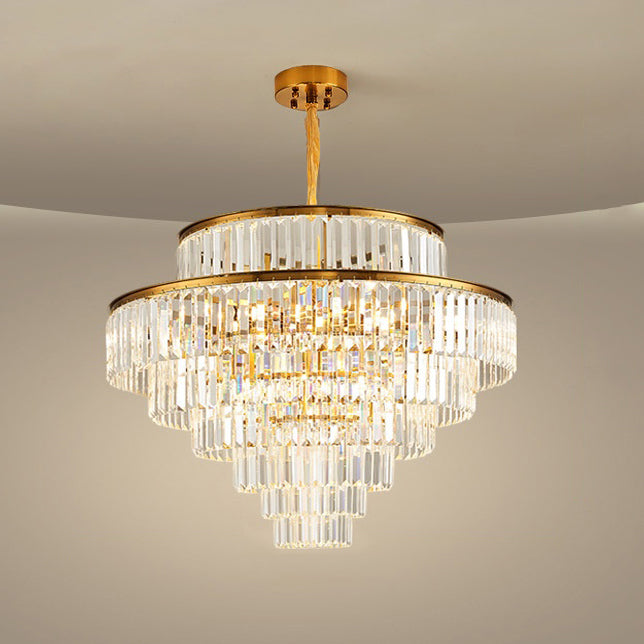 WOMO Tiered Gold Crystal Prism Chandelier-WM2653