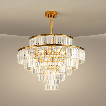 WOMO Tiered Gold Crystal Prism Chandelier-WM2653