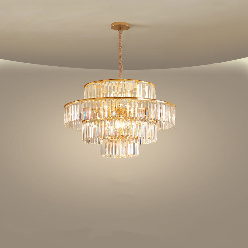 WOMO Tiered Gold Crystal Prism Chandelier-WM2653