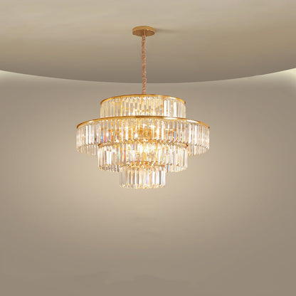 WOMO Tiered Gold Crystal Prism Chandelier-WM2653