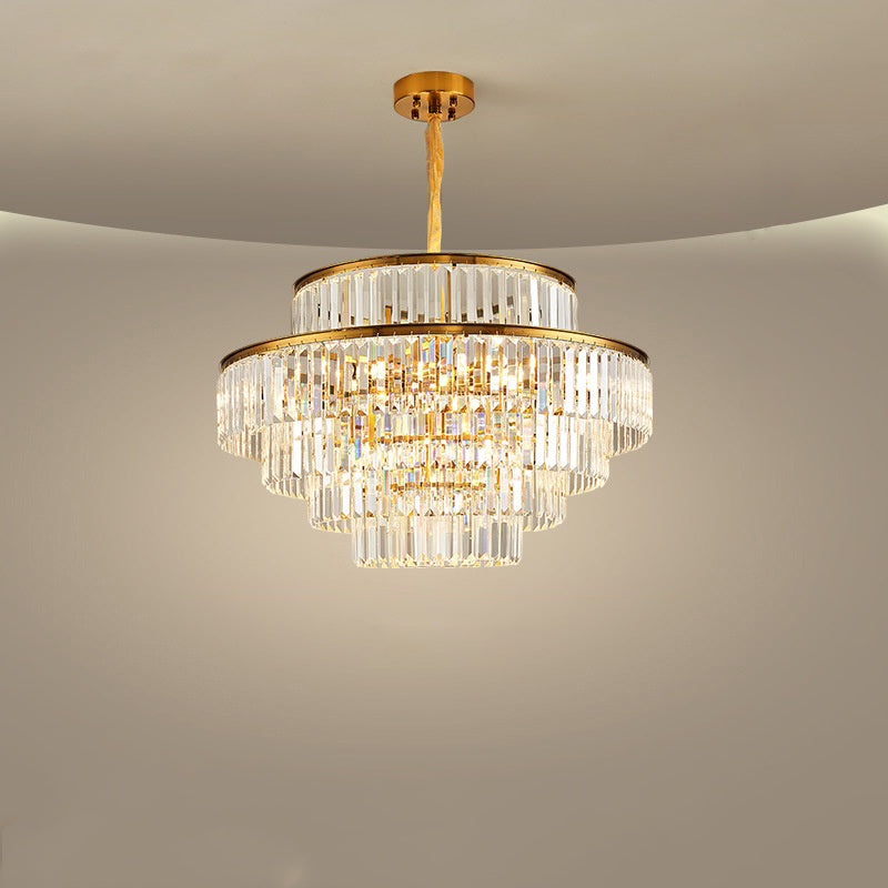 WOMO Tiered Gold Crystal Prism Chandelier-WM2653