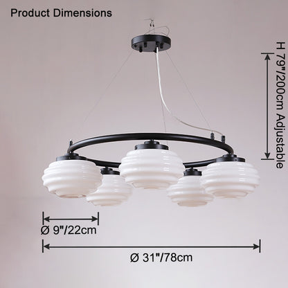 WOMO Fluted Glass Globe Round Chandelier-WM2767