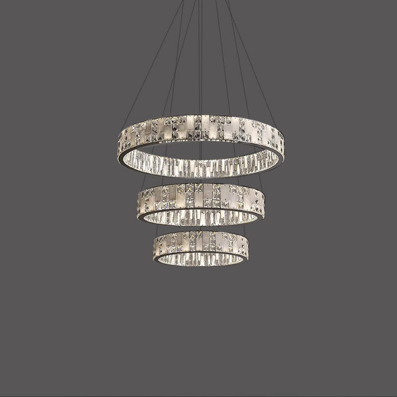 WOMO Tiered Round Crystal Alabaster Chandelier-WM2740