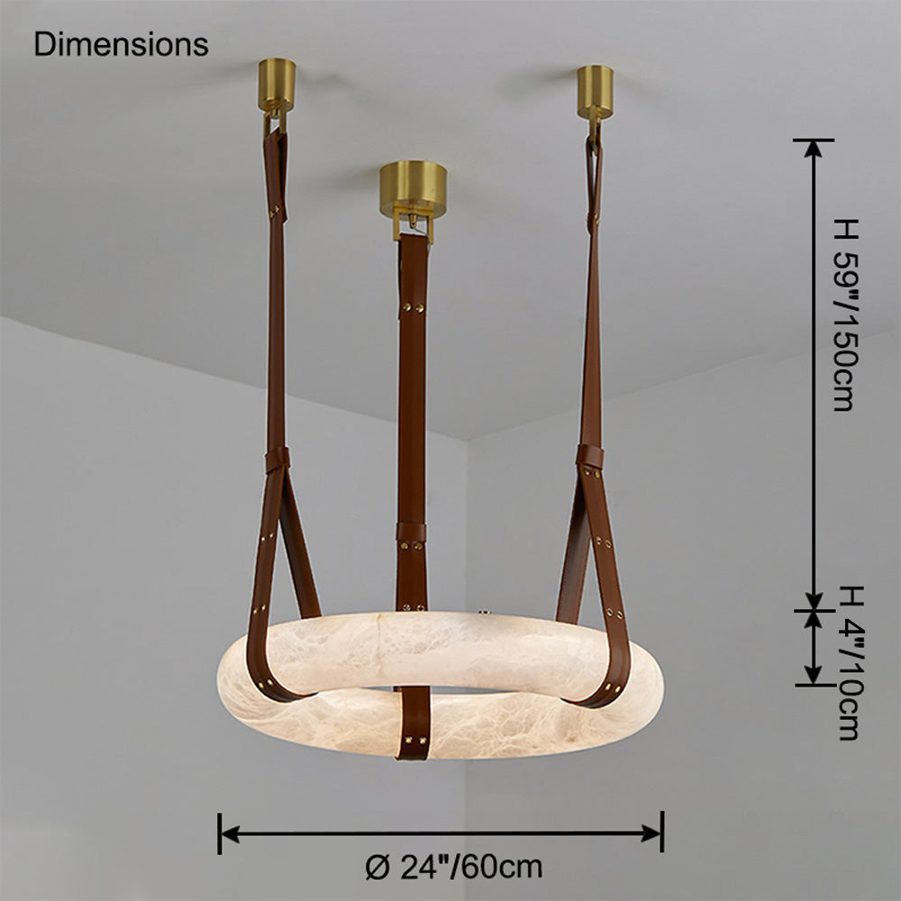 WOMO Alabaster Circular Leather Chandelier-WM2875