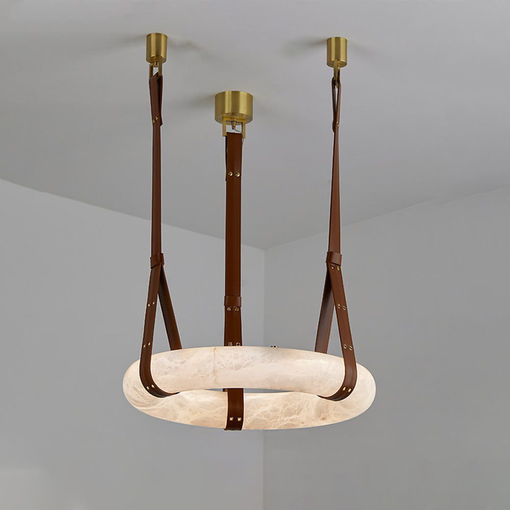 WOMO Alabaster Circular Leather Chandelier-WM2875