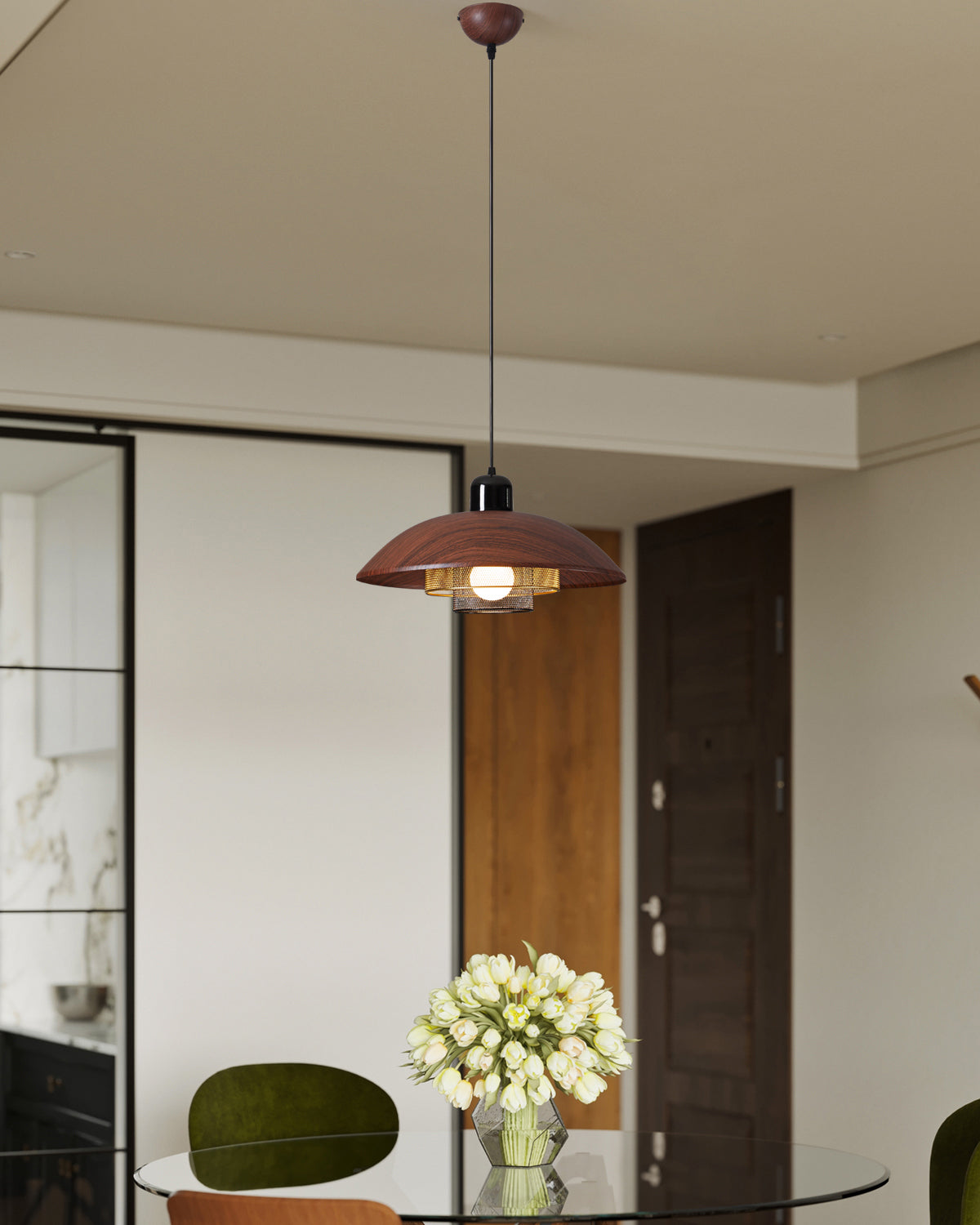 WOMO Walnut Dome Pendant Light-WM2983