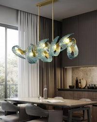 WOMO Peacock Blue Art Glass Linear Chandelier-WM2213c