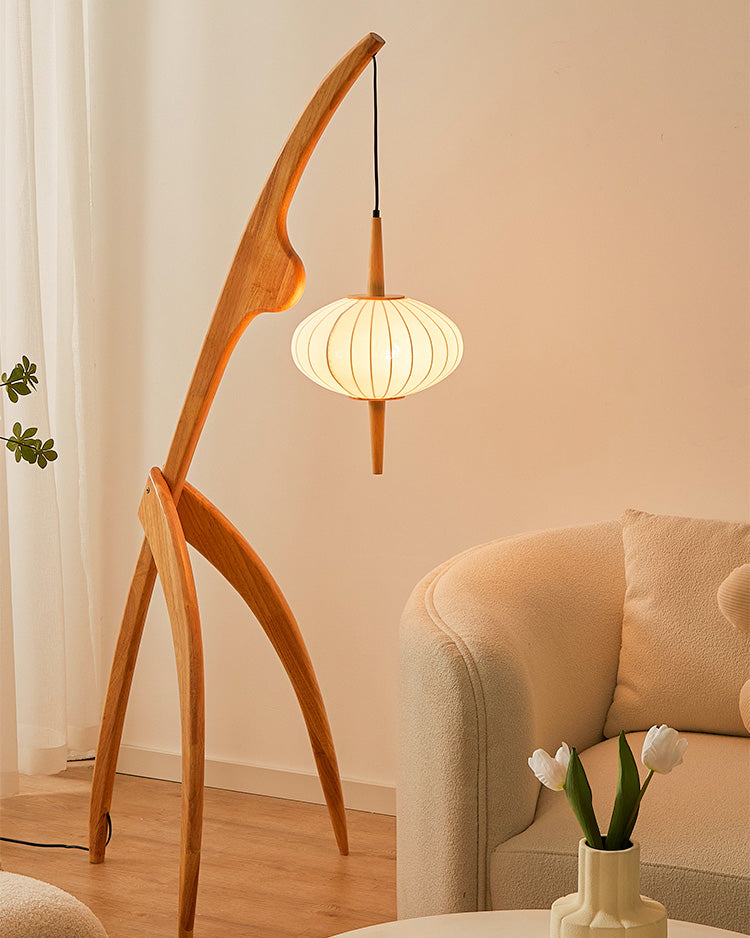 WOMO Flying Saucer Tripod Wood Floor Lamp-WM7136