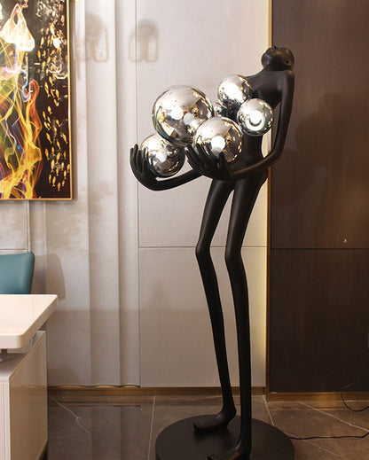 WOMO Sculptural Glass Globe Floor Lamp-WM7083