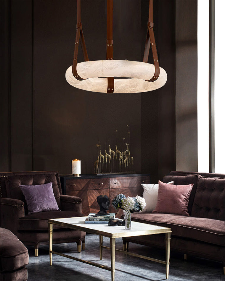 WOMO Alabaster Circular Leather Chandelier-WM2875