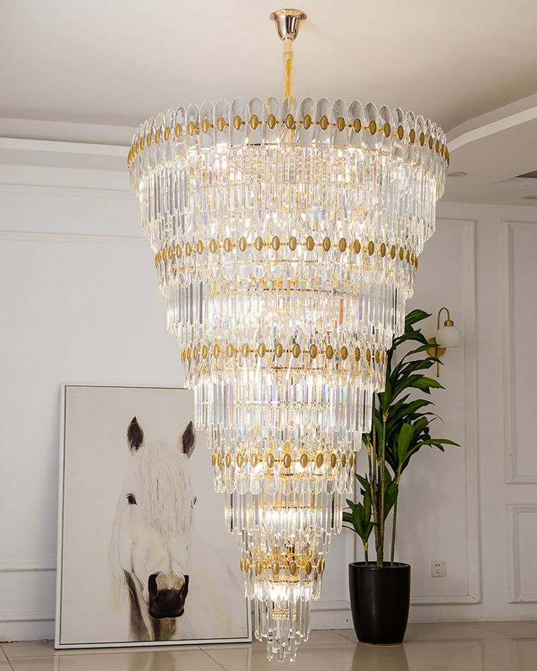 WOMO Tiered Tapered Gold Crystal Chandelier-WM2533