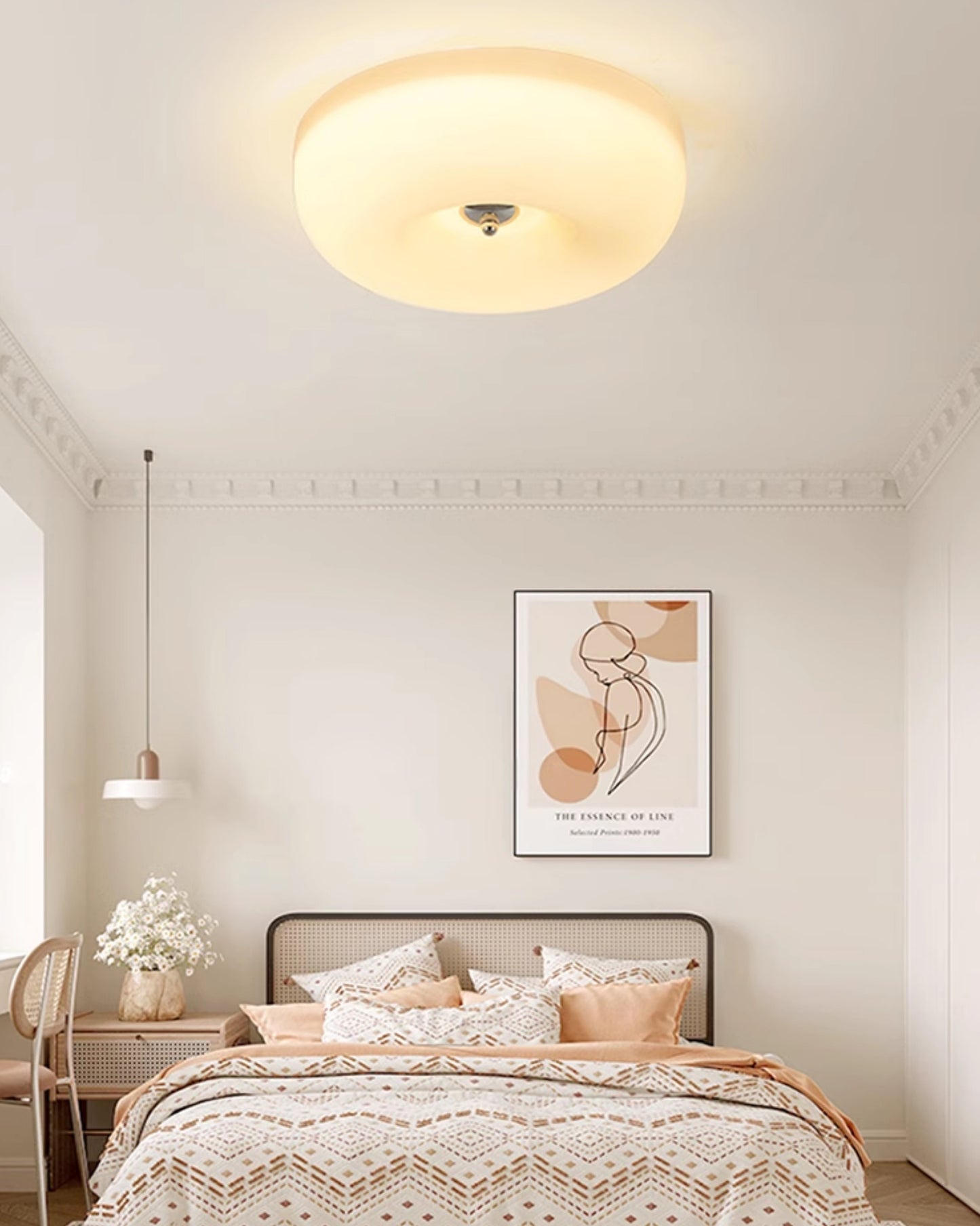 WOMO Round Milk Glass Flush Mount Ceiling Light-WM1134