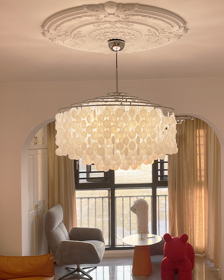 WOMO Tiered Capiz Round Chandelier-WM2346