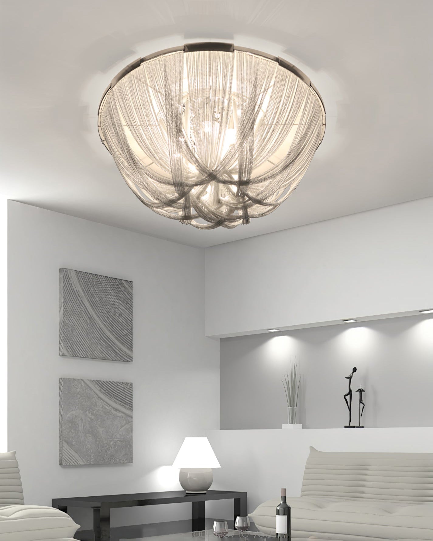 WOMO Bowl Fringe Flush Mount Ceiling Light-WM1137