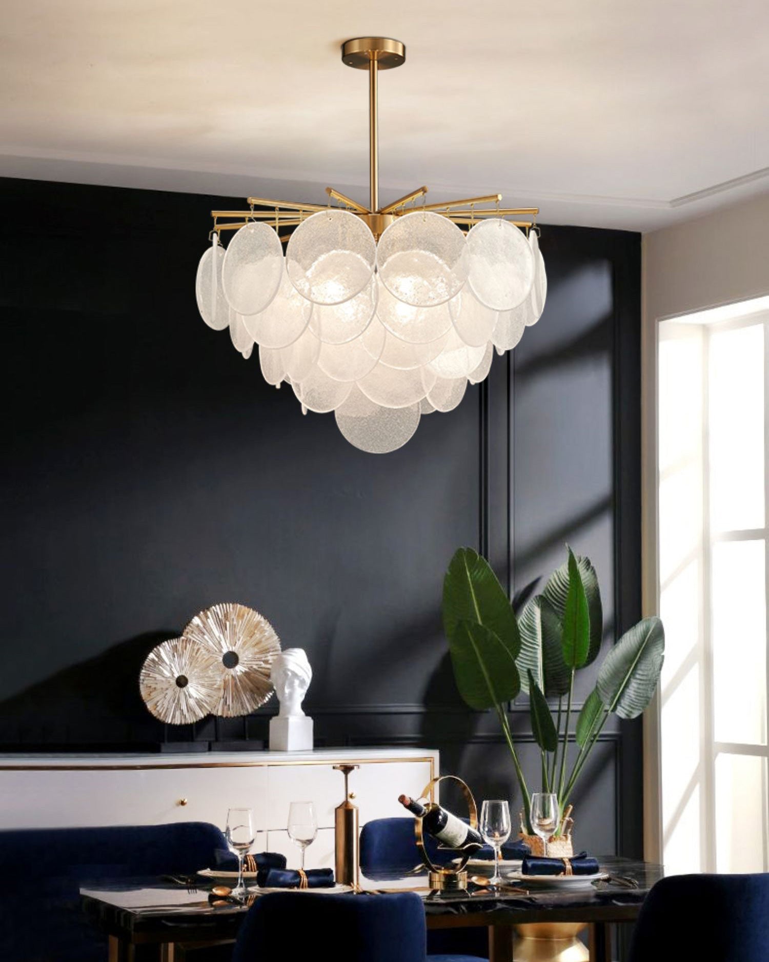 WOMO Tiered Textured Glass Cloud Chandelier-WM2005