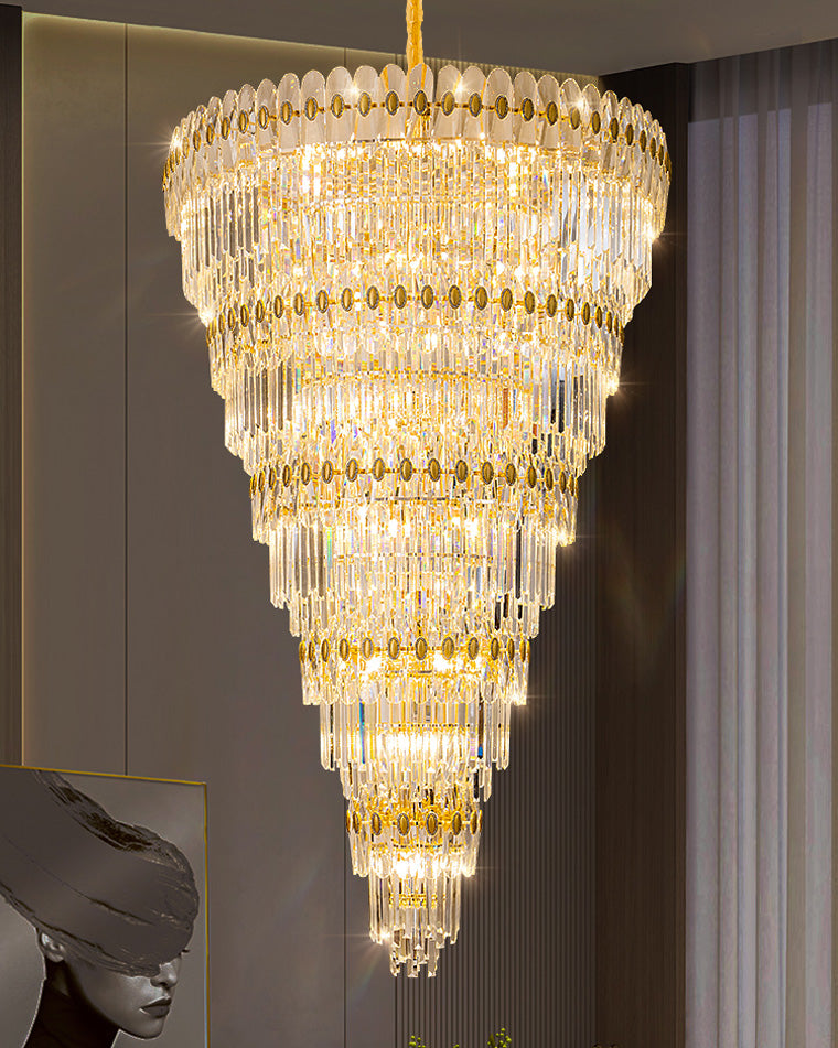 WOMO Tiered Tapered Gold Crystal Chandelier-WM2533