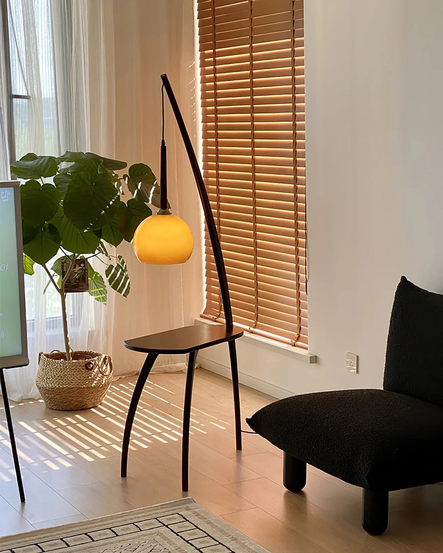 WOMO Hanging Wood Floor Lamp with Table-WM7130