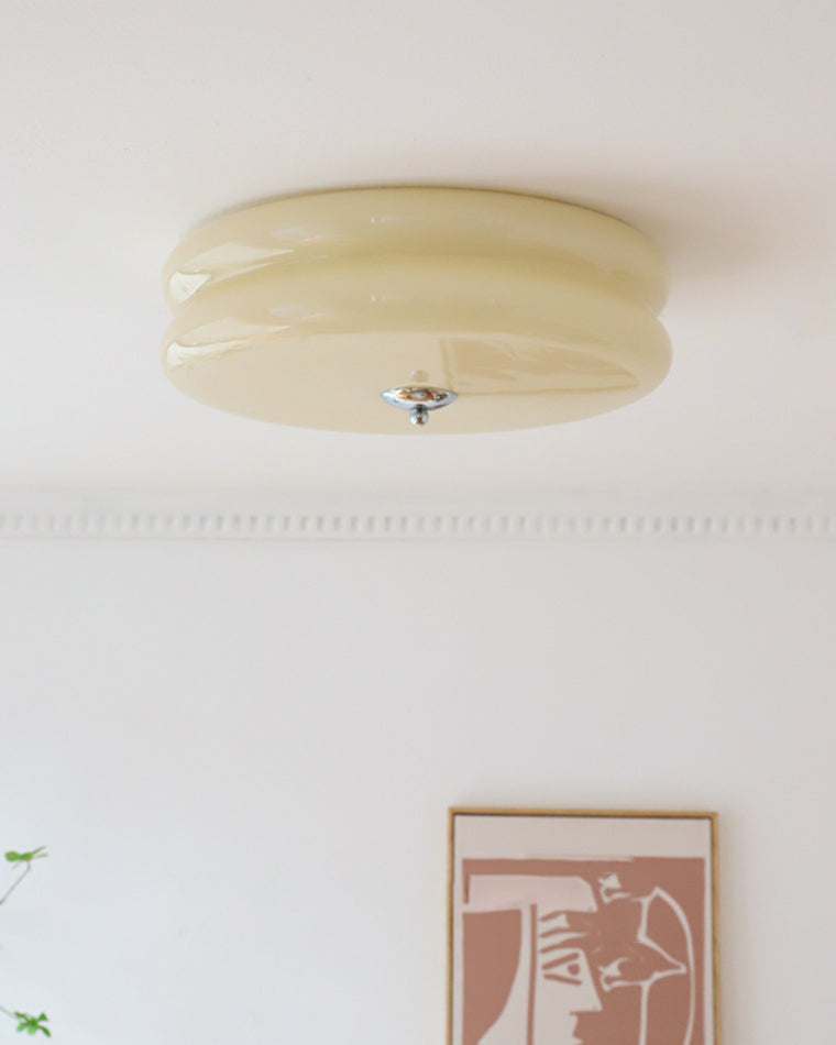 WOMO Round Cream Glass Flush Mount Ceiling Light-WM1132