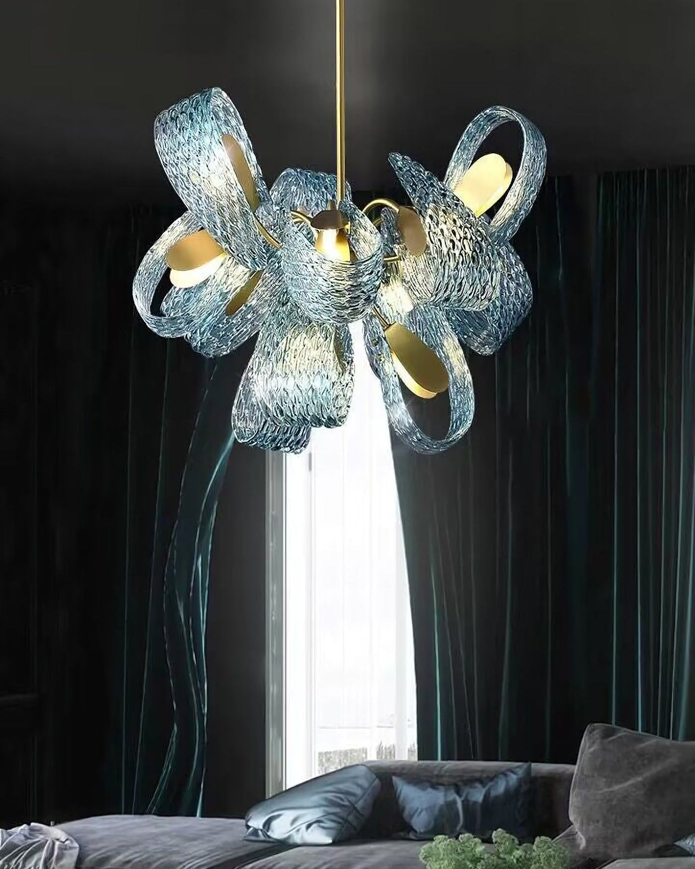 WOMO Peacock Blue Art Glass Chandelier-WM2213b