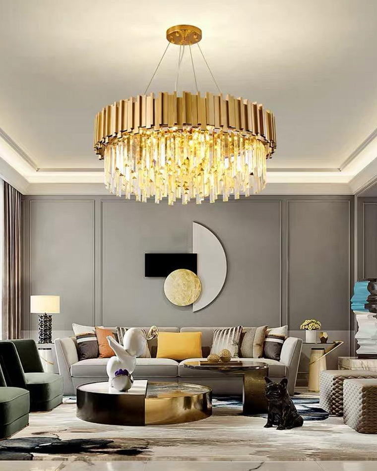 WOMO Gold Round Crystal Prism Chandelier-WM2185a