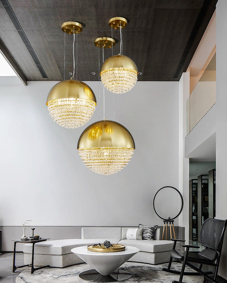 WOMO Gold Globe Crystal Pendant Light-WM2632