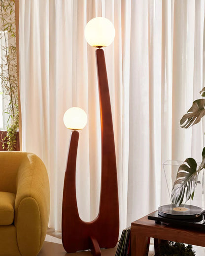 WOMO Globe Wood Sculptural Floor Lamp-WM7131