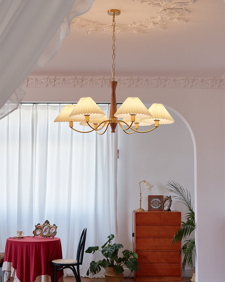 WOMO Pleated Shaded Wood Chandelier-WM2864