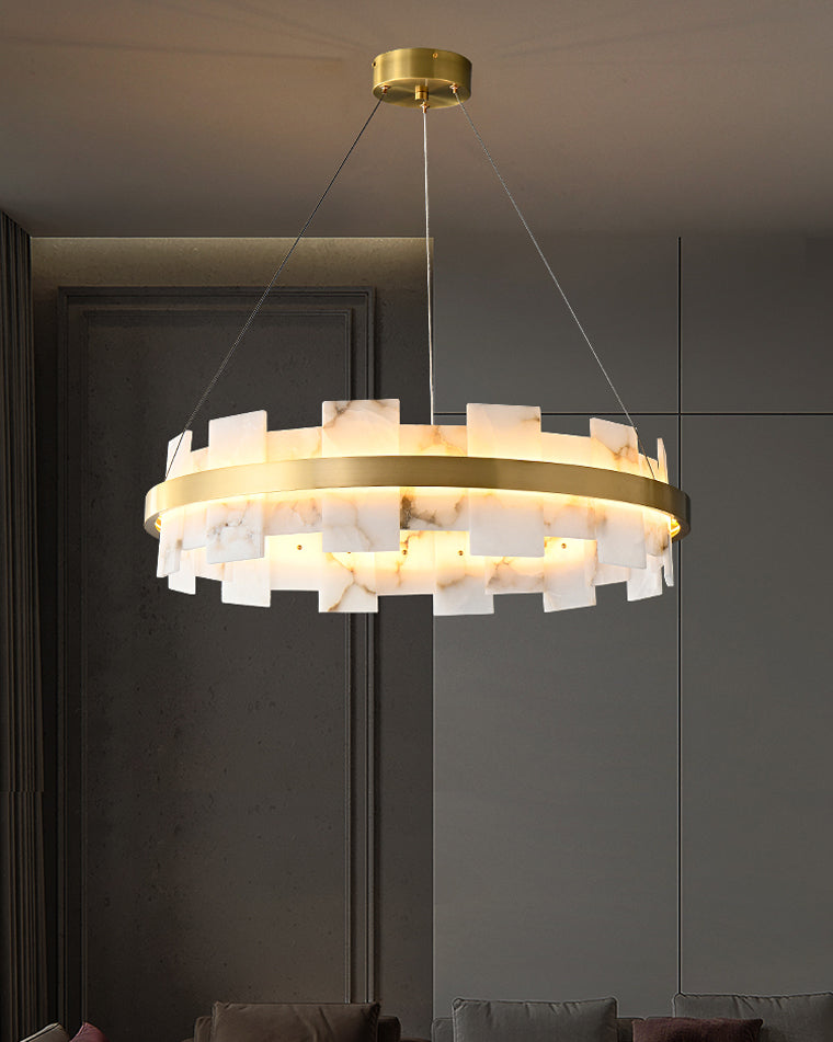 WOMO Gold Alabaster Round Chandelier-WM2394