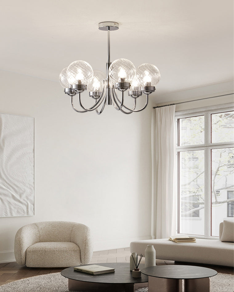 WOMO Textured Glass Chrome Arm Chandelier-WM2696