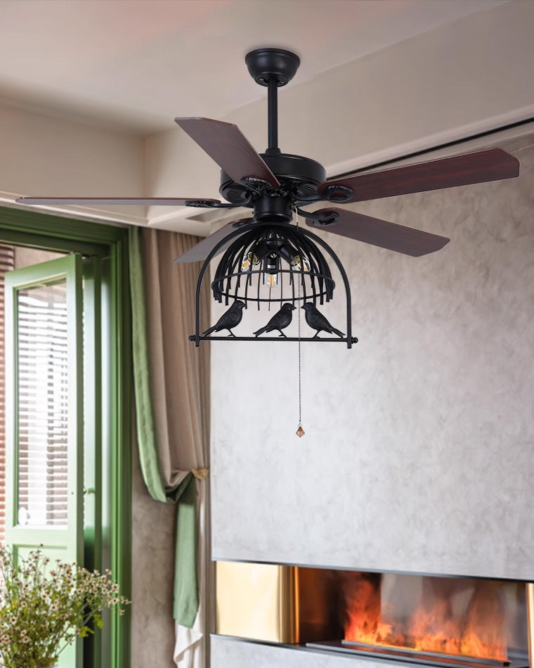 WOMO 52" Vintage Caged Ceiling Fan Chandelier-WM5022