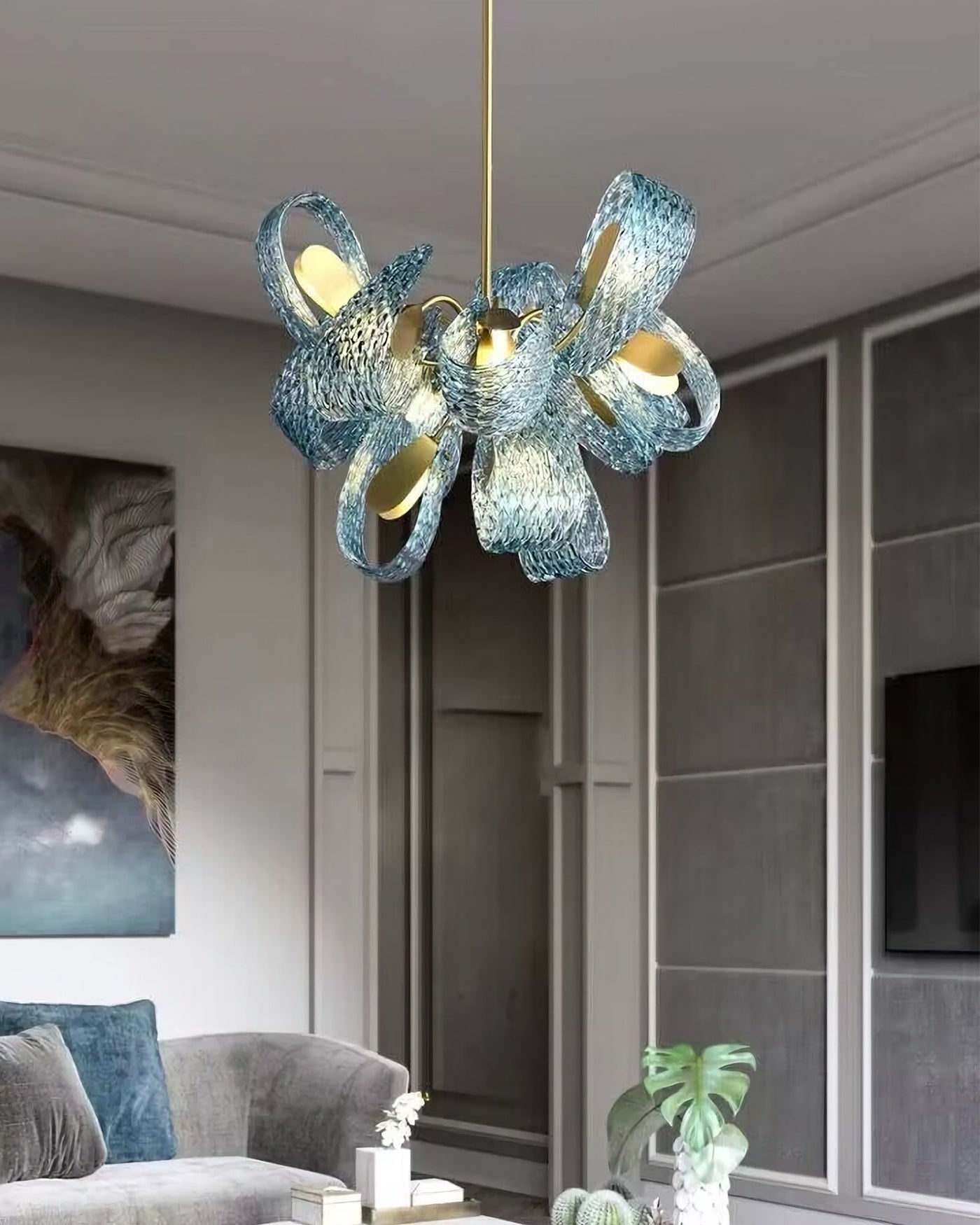 WOMO Peacock Blue Art Glass Chandelier-WM2213b