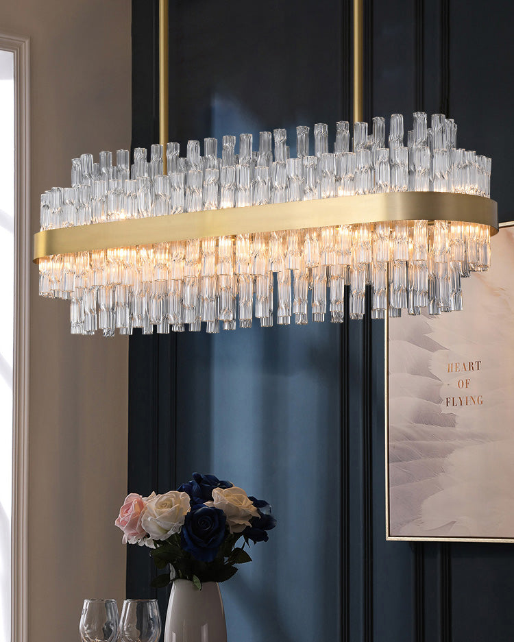 WOMO Gold Rectangular Crystal Chandelier-WM2548