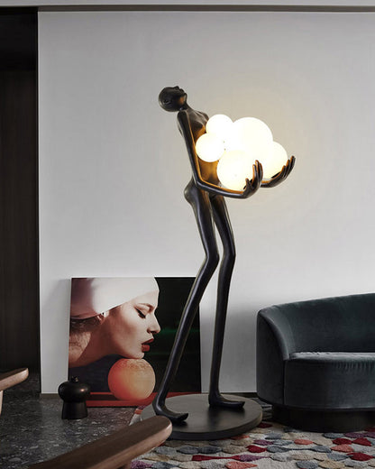 WOMO Sculptural Glass Globe Floor Lamp-WM7083